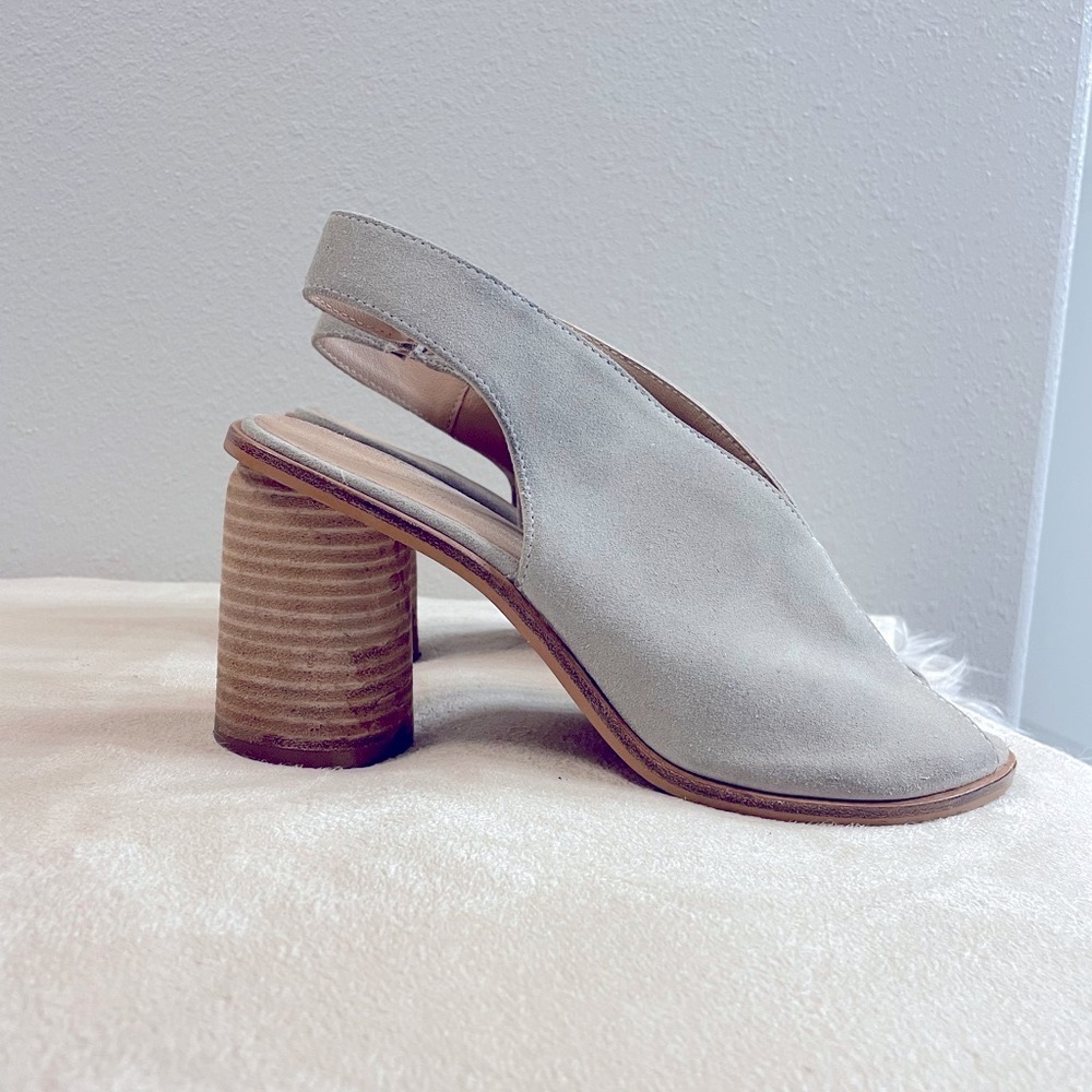 Suede Peep Toe Block Heels | Size 8